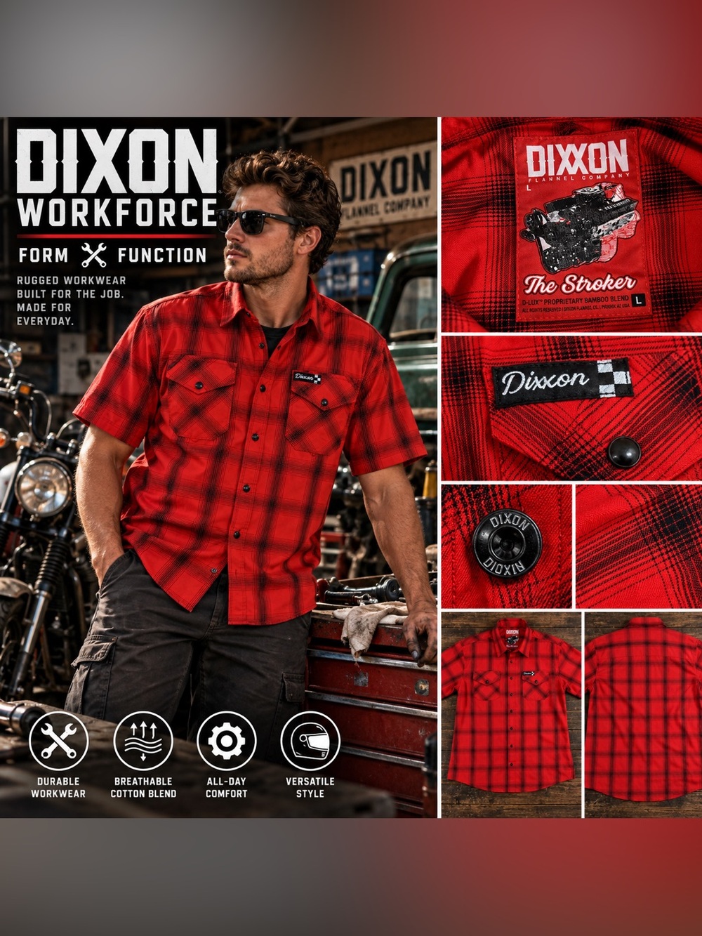 Dixxon The Stroker Plaid Short Sleeve Shirt in Red & Black Size Large